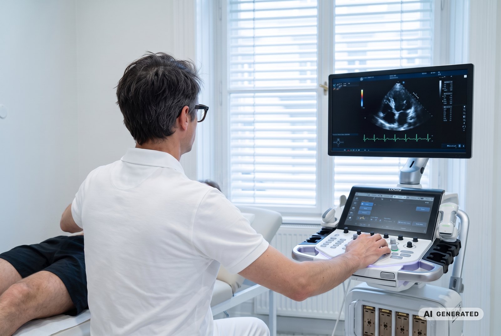 Echocardiography at MEDINO in Vienna, heart scan on the monitor